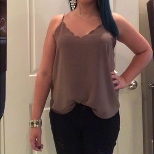 Brown Scalloped Top